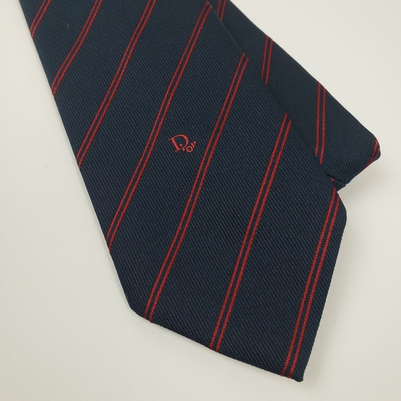 Dior Navy Blue Tie with Red Stripes - Picture 2 of 6